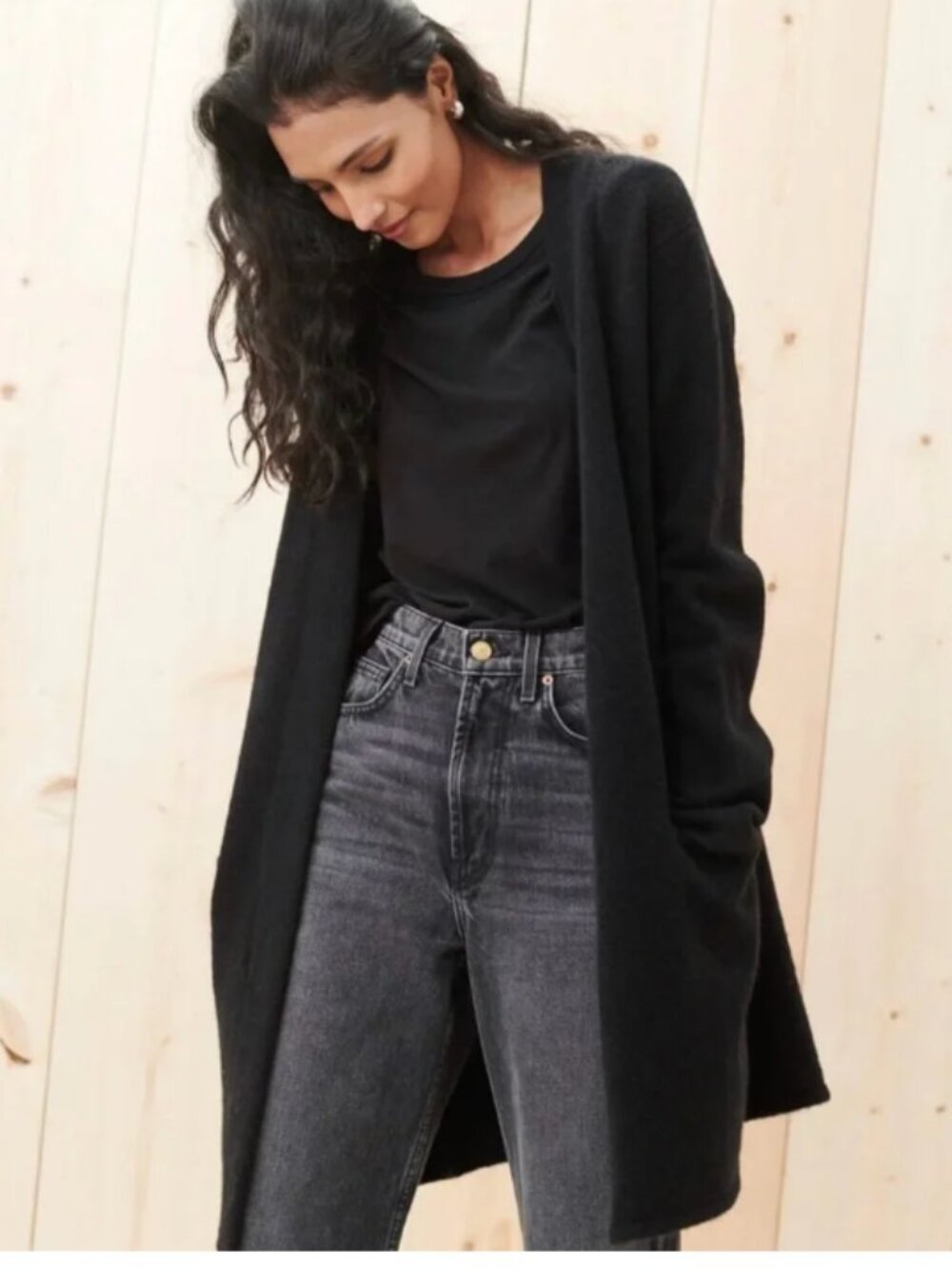 Jenni Kayne Merino Wool Yak Sweater Coat Black XXL